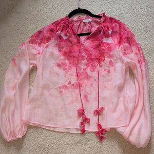 Main Strip Women's Set Vibrant Red And Pink Floral Blouse And Shorts Size M